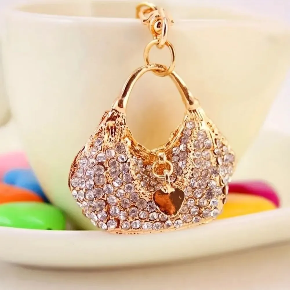 Alloy Rhinestone Heart Shape Handbag Keychain Pendant